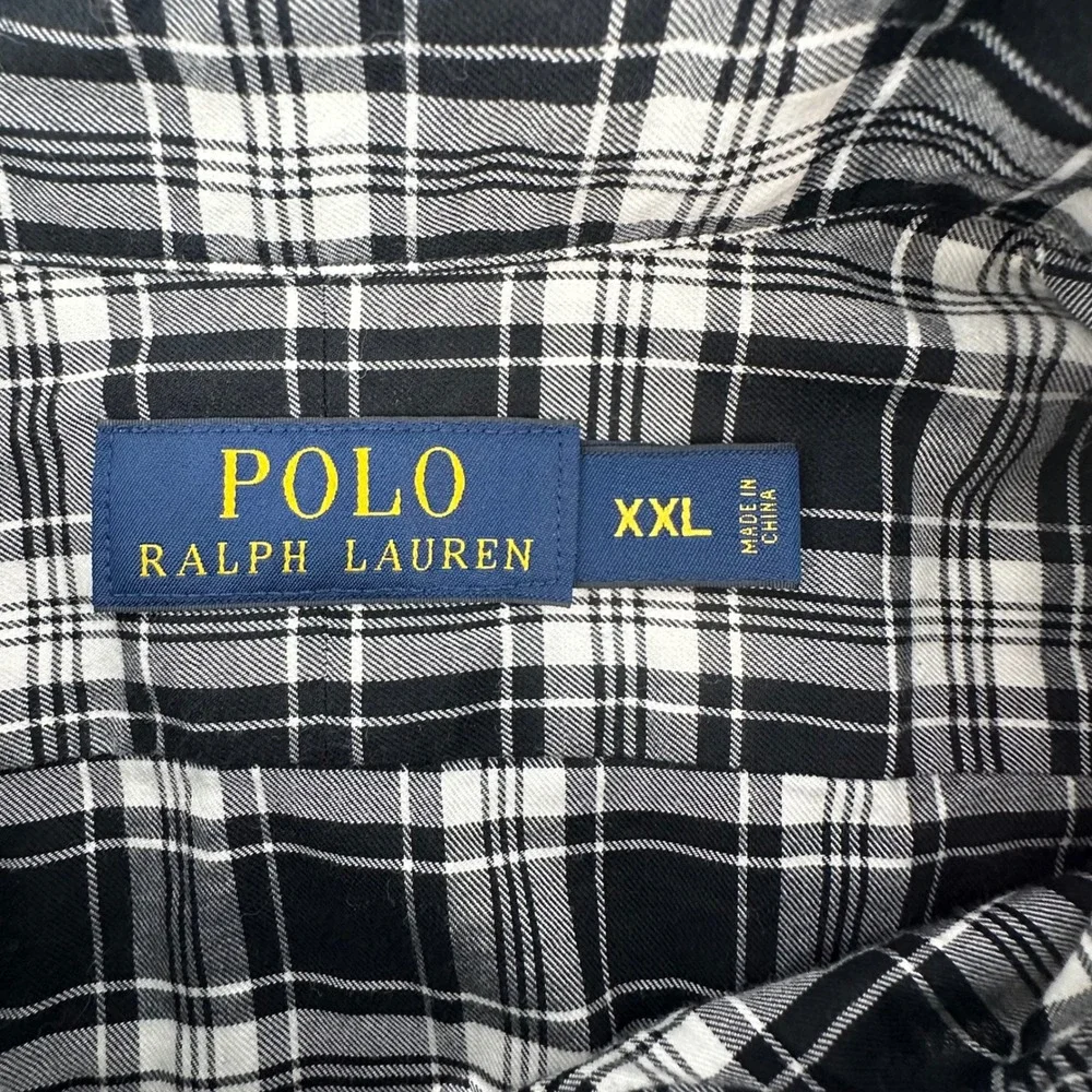 Polo‎ Ralph Lauren Mens XXL Black White Plaid Cotton Button Down Shirt Long Slv